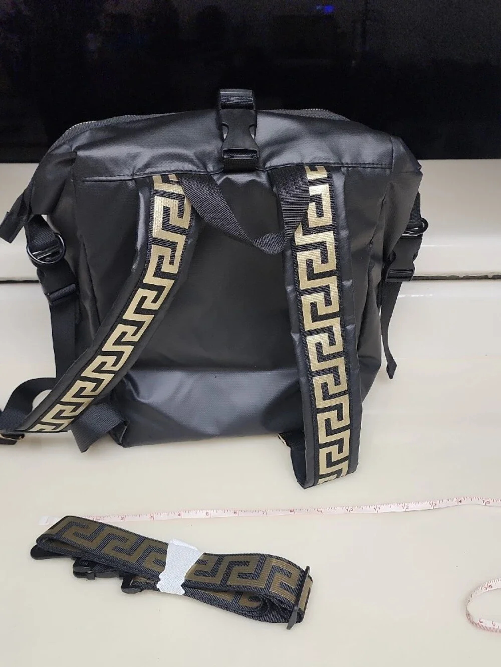 Versace Parfums Back Pack Jeans Collection Black Backpack with Gold Hardware